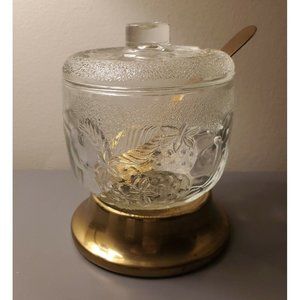 Vintage Libbey Orchard Fruit Glass Sugar Bowl With Lid & Spoon